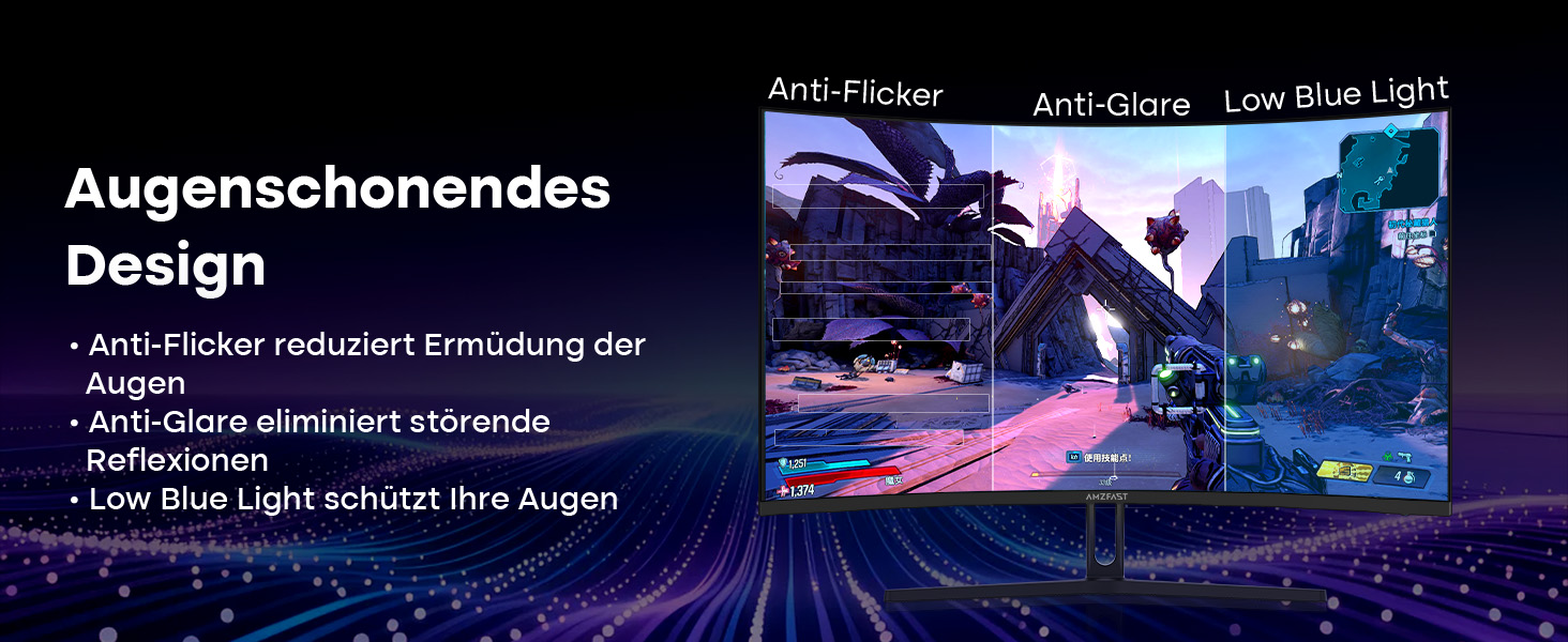Amzfast AMZG27C1Q Pro 27-Zoll-Curved-Monitor mit 1500R Krümmung auf Metallständer – Detail 12