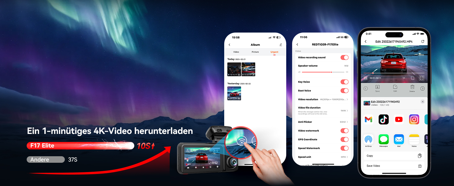 REDTIGER F17 Elite 3-Kanal-Dashcam mit Dual STARVIS 2 – Detail 6