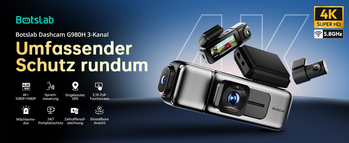 BOTSLAB 3-Kanal-Dashcam mit Innenraumkamera – Detail 2