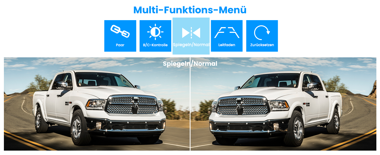 AUTO-VOX W7 Rückfahrkamera-Set mit 5-Zoll-Monitor und kabelloser Kamera für das Nummernschild – Detail 9