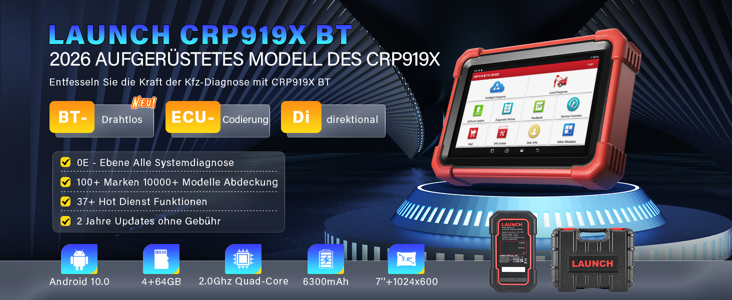 LAUNCH X431 CRP919X BT Diagnosetablet mit 7-Zoll-Display und DBSCar-VII-Bluetooth-Stecker. – Detail 2