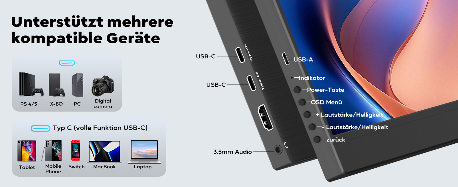 HONGO tragbarer 4K-Monitor mit 17,3 Zoll Display und magnetischer Schutzhülle als Aufsteller – Detail 6