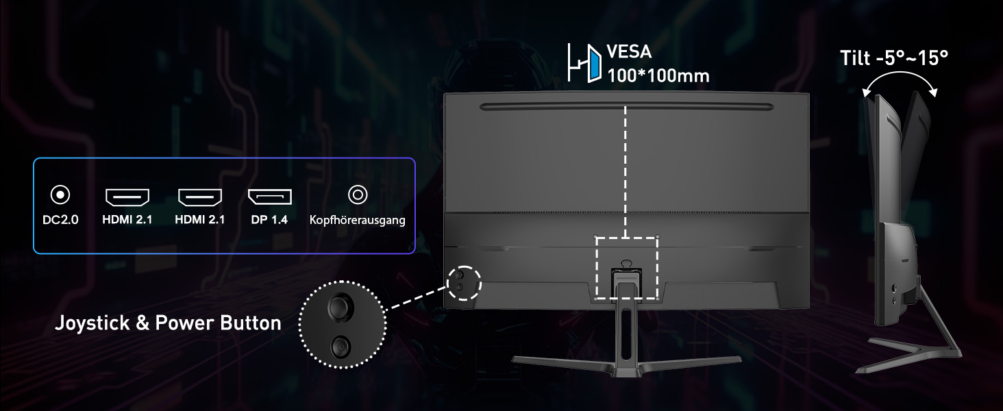 Amzfast AMZG27C1Q Pro 27-Zoll-Curved-Monitor mit 1500R Krümmung auf Metallständer – Detail 13