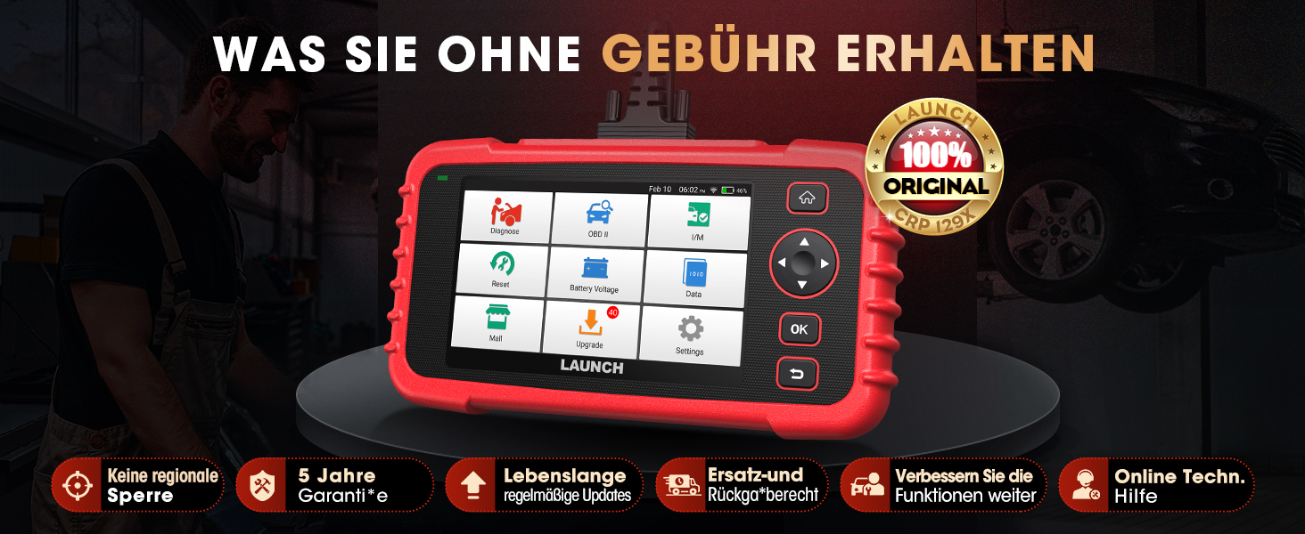 LAUNCH CRP129X V3.0 OBD2-Diagnosegerät mit 5-Zoll-Touchscreen und OBD-Anschlusskabel – Detail 2