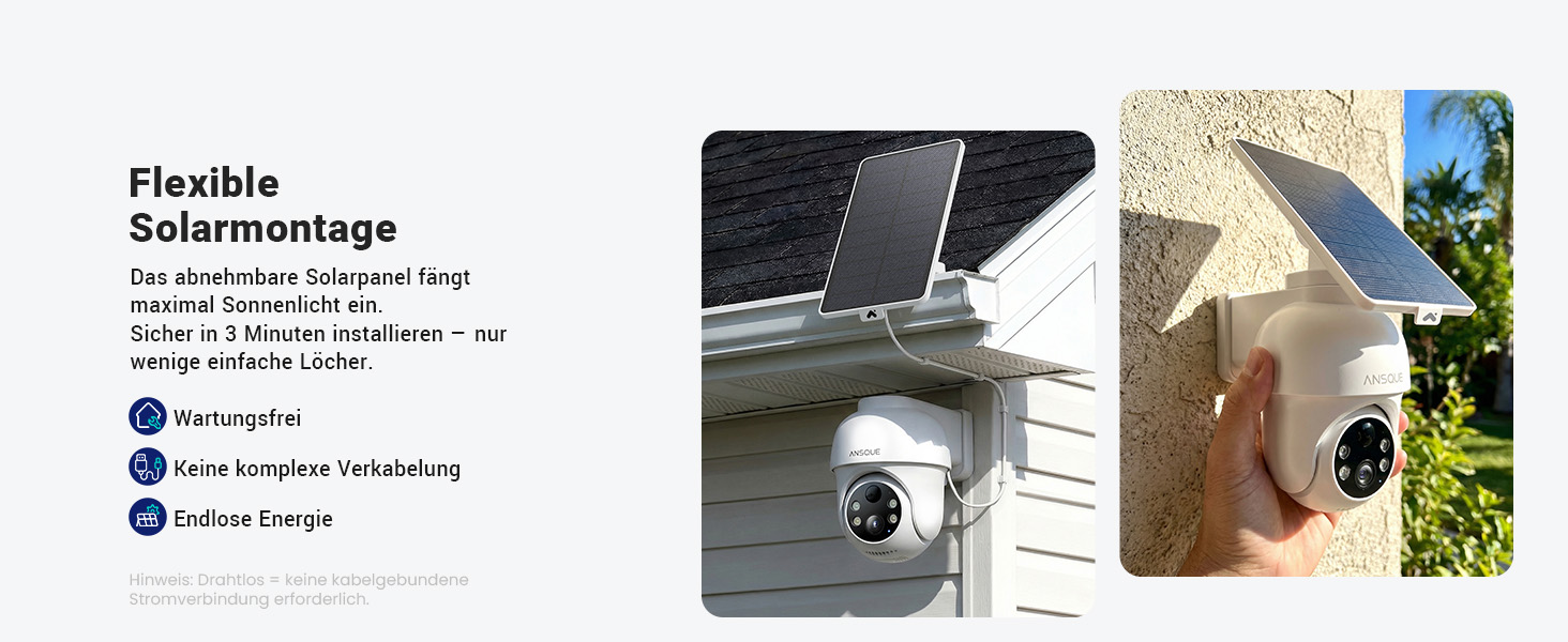 ANSQUE Solar-Akkukamera-Set mit vier schwenkbaren 2K-Kameras und Basisstation – Detail 11