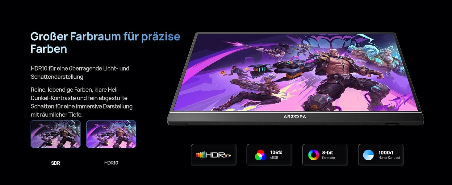 ARZOPA Z1FC tragbarer Monitor mit 16,1 Zoll Display und ausgeklapptem Standfuss – Detail 7