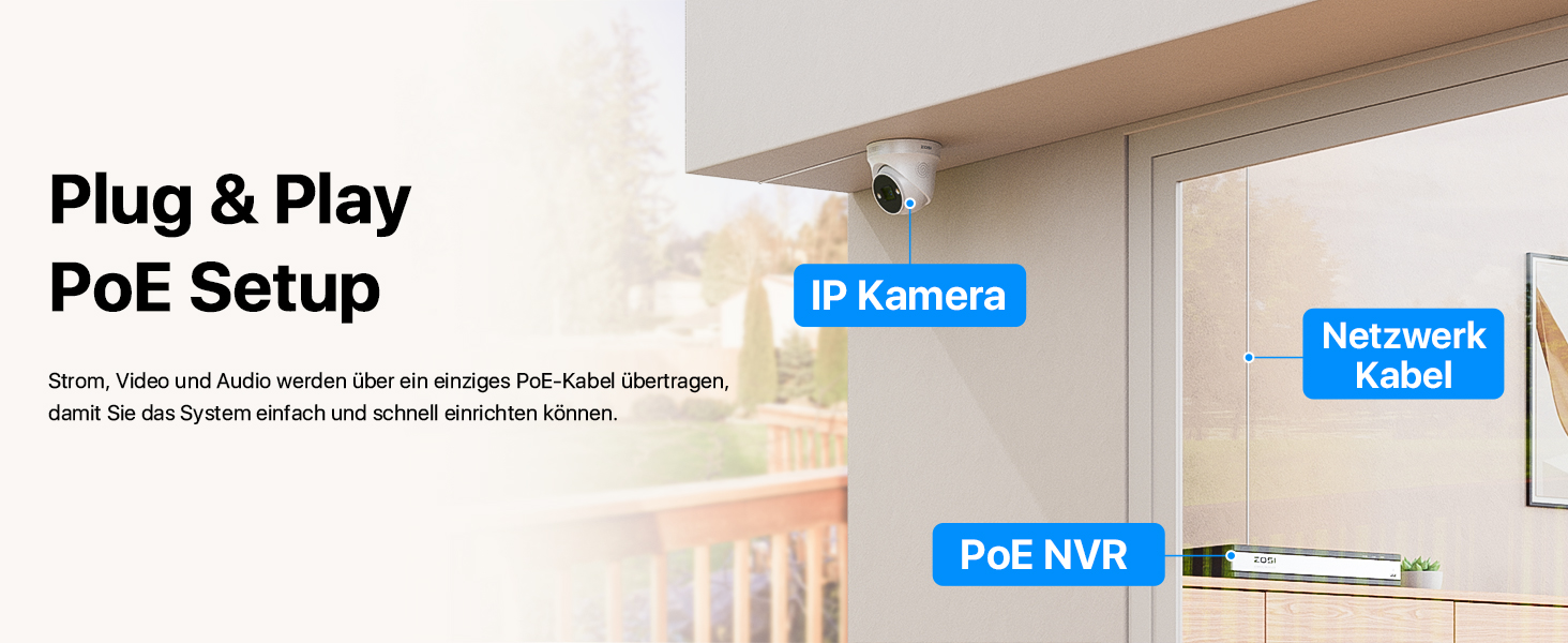 ZOSI C225 4K PoE Überwachungsset mit weisser Dome-Kamera und 8-Kanal-Netzwerkrekorder – Detail 8