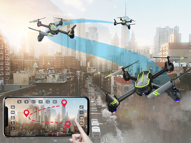 Loolinn LM01 GPS-Drohne in Grün mit Fernbedienung, zwei Akkus und montiertem Propellerschutz – Detail 6