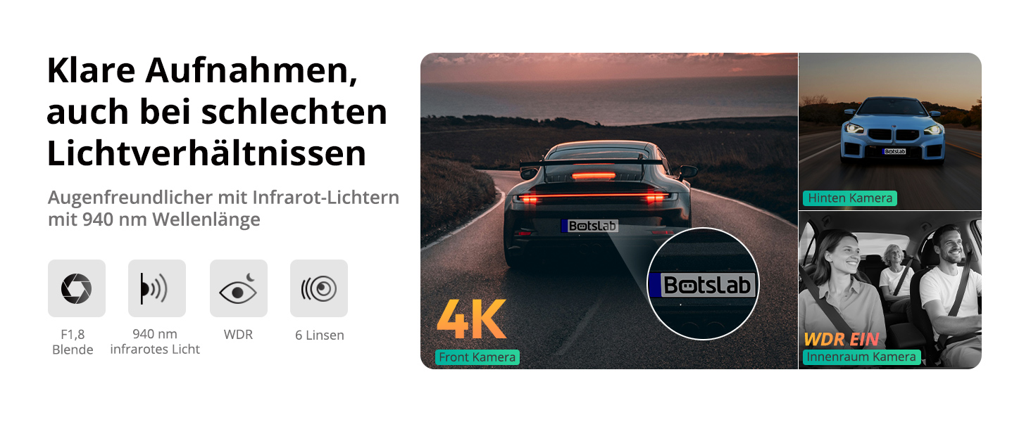 BOTSLAB 3-Kanal-Dashcam mit Innenraumkamera – Detail 4