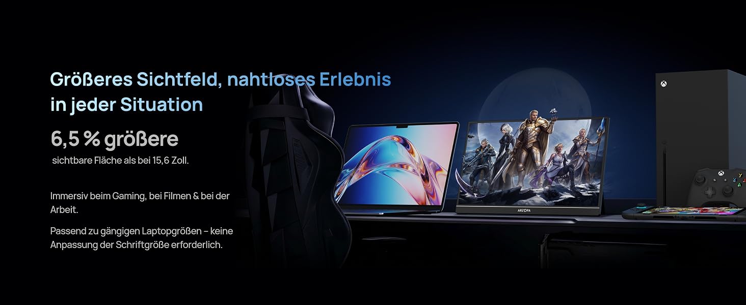 ARZOPA Z1FC tragbarer Monitor mit 16,1 Zoll Display und ausgeklapptem Standfuss – Detail 8