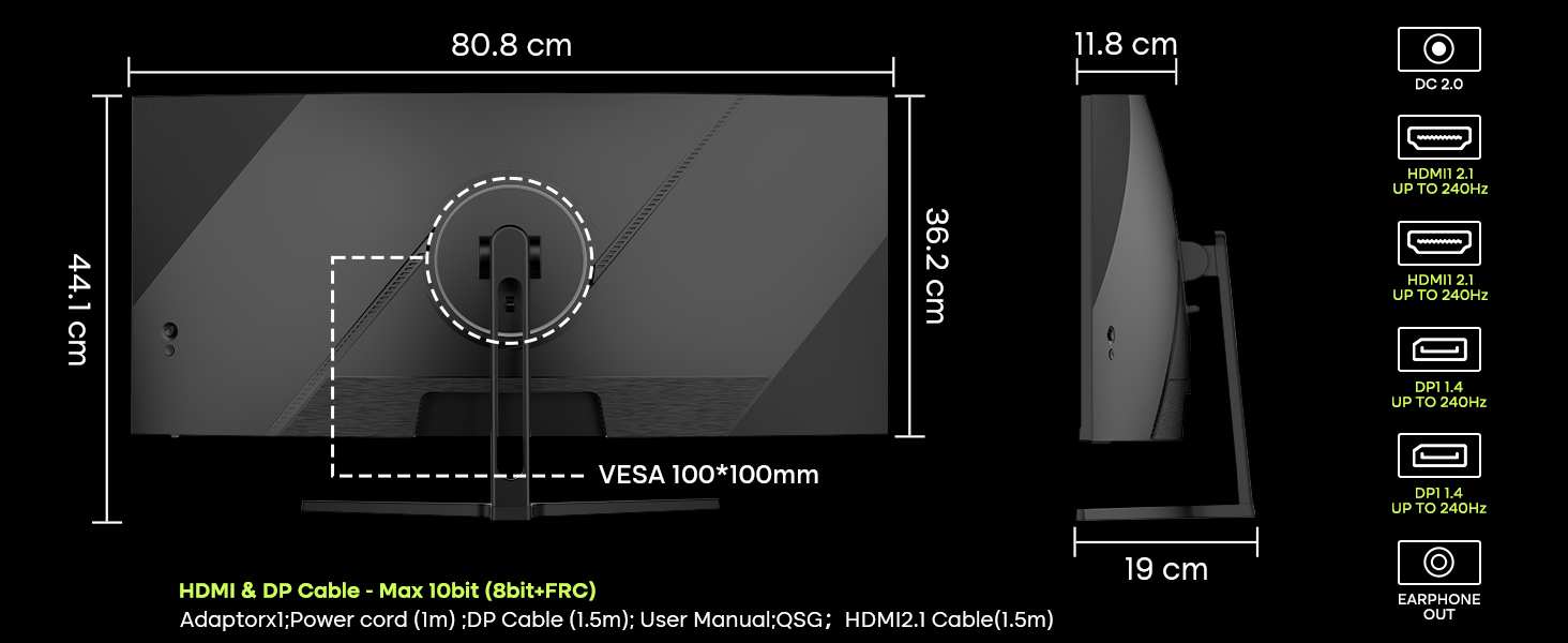 Amzfast AMZG34C5Q Pro 34-Zoll-Ultrawide-Monitor, 1500R gebogen, auf höhenverstellbarem Standfuss – Detail 16