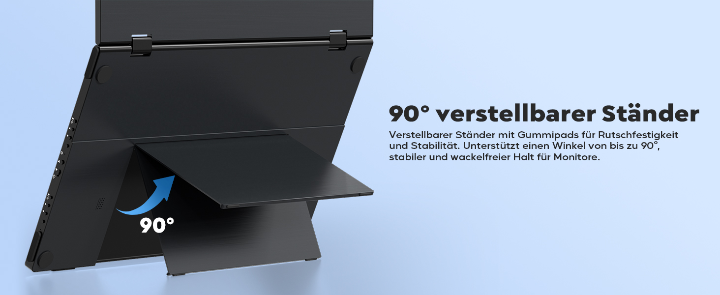 HONGO S156P30D: tragbarer 15,6-Zoll-Bildschirm in Graphitschwarz, aufgestellt in Frontansicht. – Detail 9