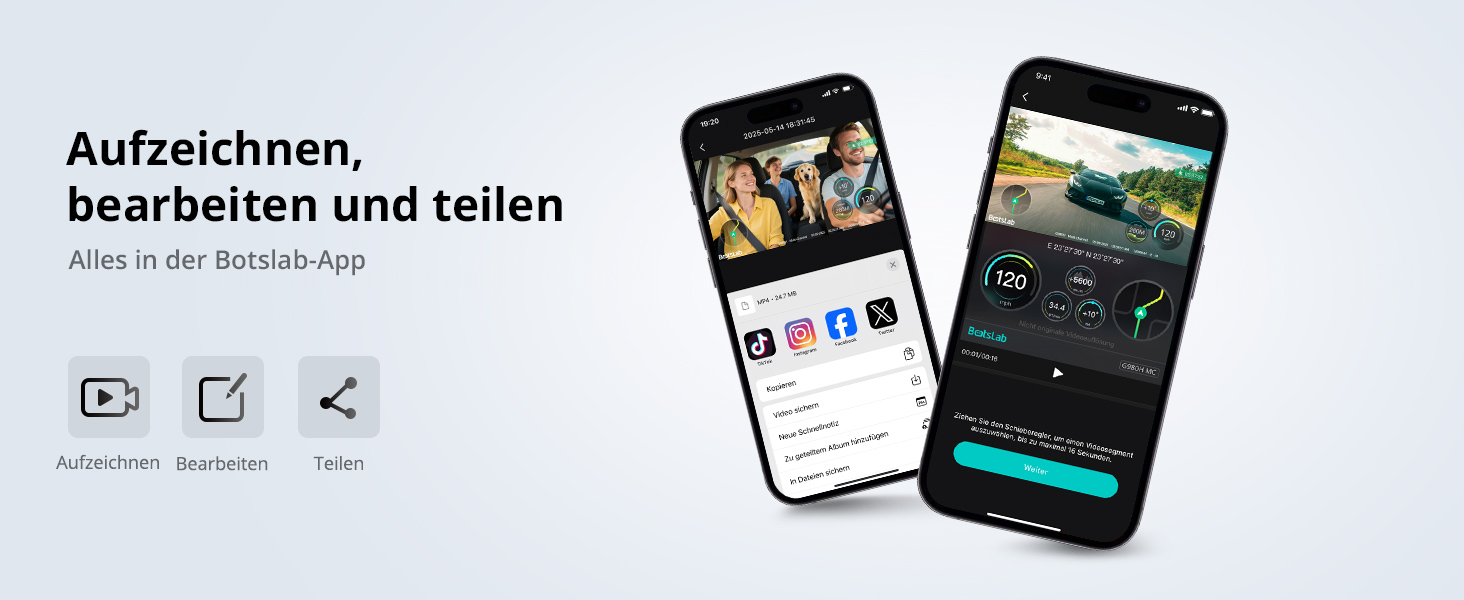BOTSLAB 3-Kanal-Dashcam mit Innenraumkamera – Detail 7