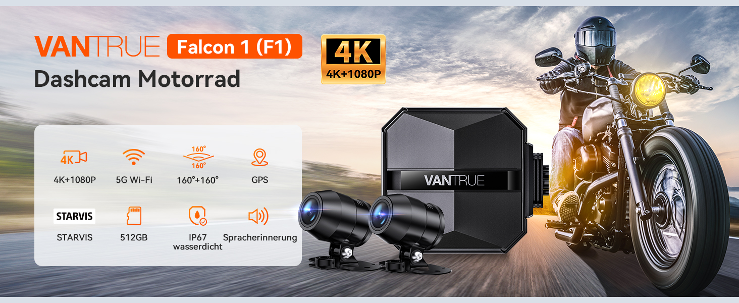 VANTRUE F1 Motorrad-Dashcam 4K wasserdicht – Detail 2
