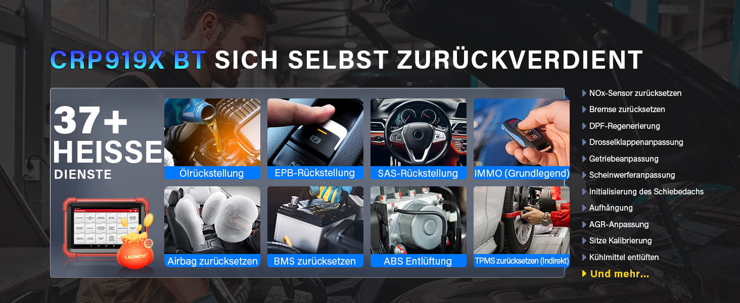 LAUNCH X431 CRP919X BT Diagnosetablet mit 7-Zoll-Display und DBSCar-VII-Bluetooth-Stecker. – Detail 8