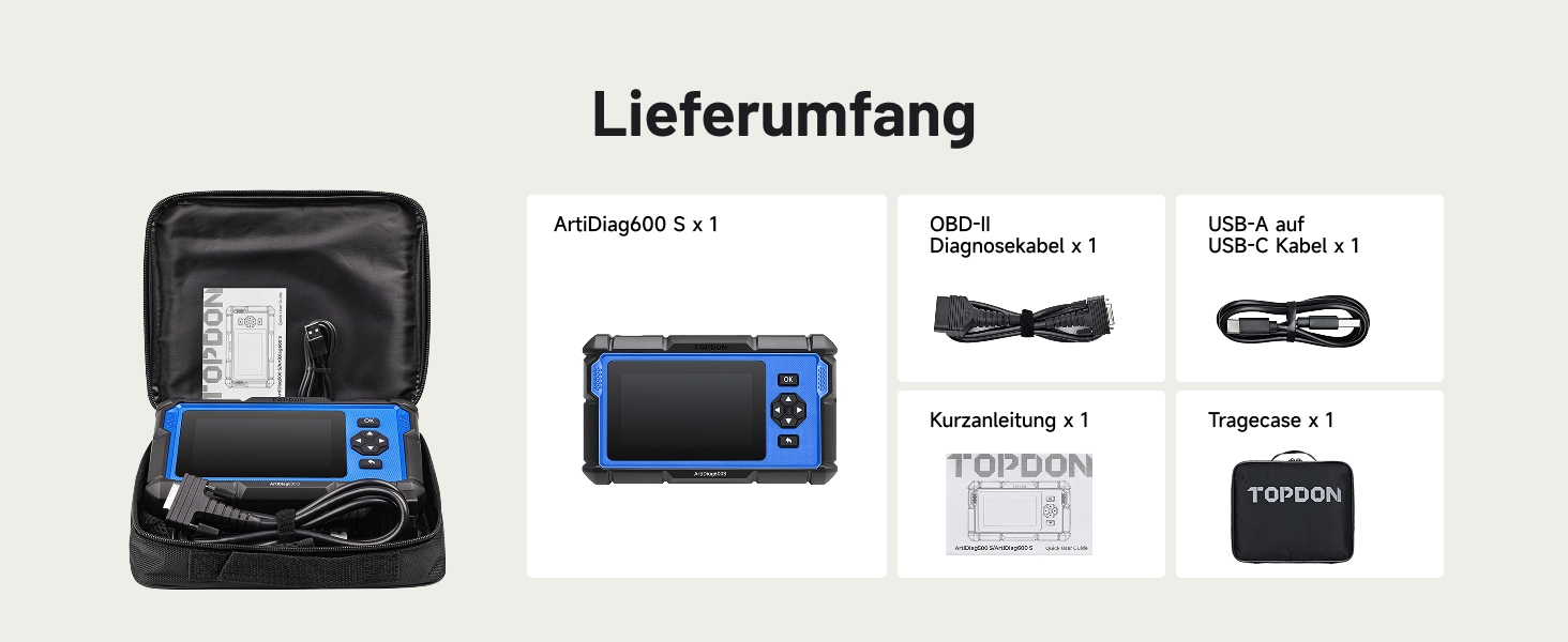 TOPDON AD600S OBD2-Diagnosegerät mit 5-Zoll-Touchscreen und OBD-Anschlusskabel – Detail 13