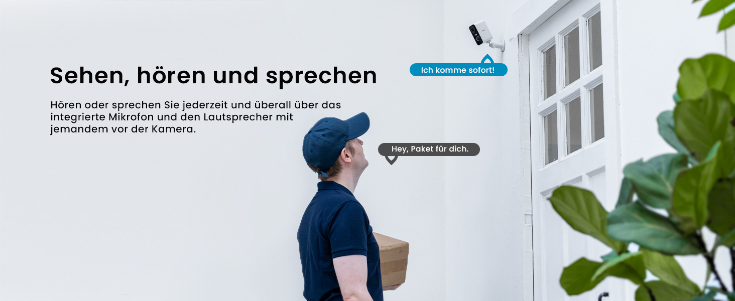 ieGeek S2 Akku-Überwachungskamera in Weiss mit Ständer, Objektiv und Weisslicht – Detail 12