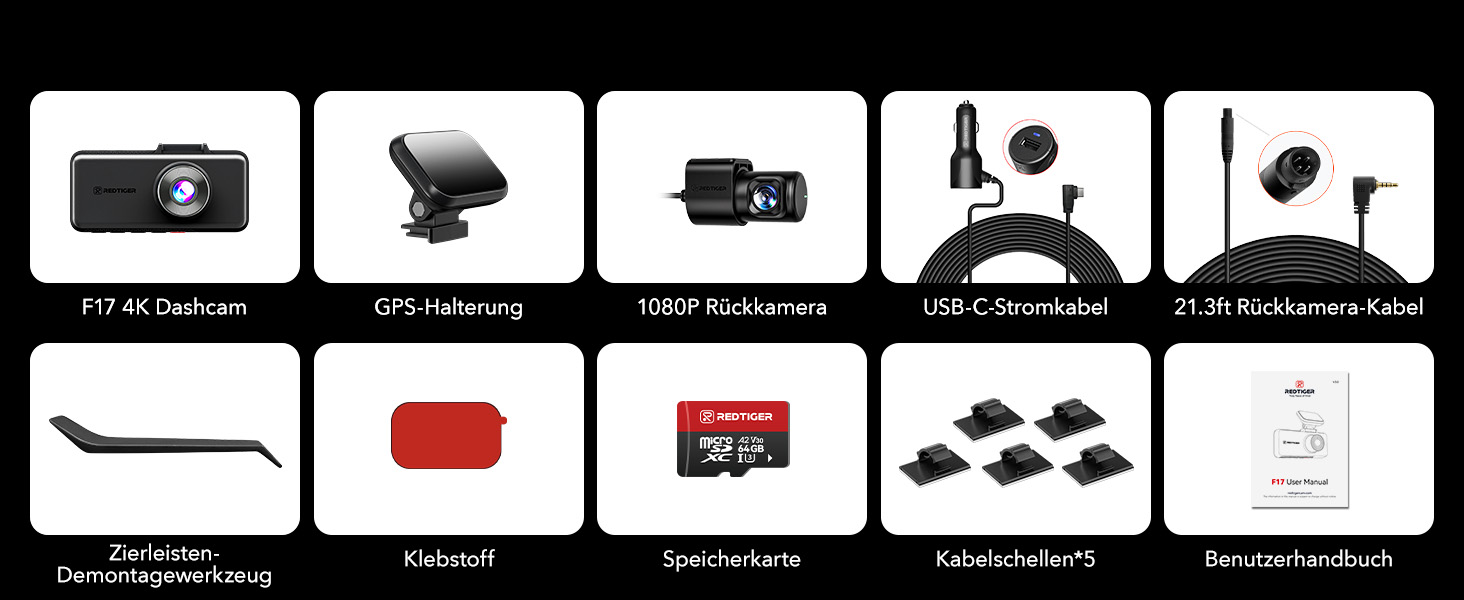 REDTIGER F17 3-Kanal-Dashcam mit Innenraumkamera – Detail 14