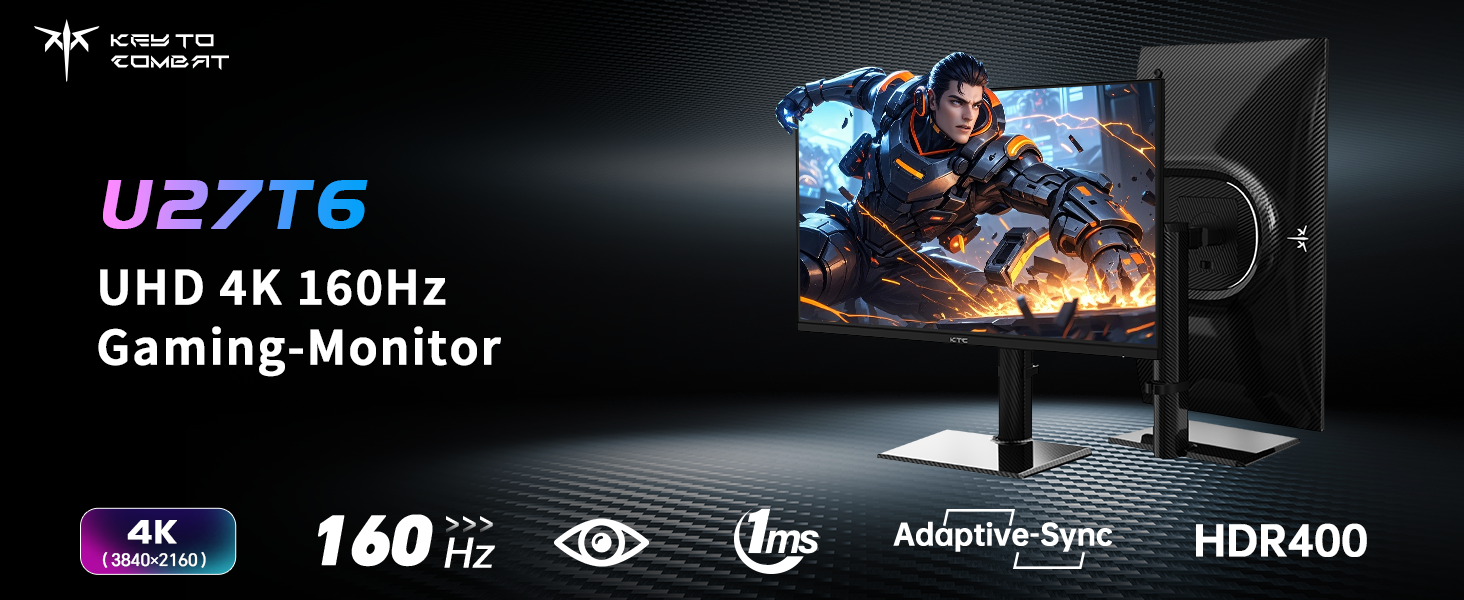KTC U27T6 27-Zoll-4K-Monitor mit schmalem Rahmen auf Standfuss, Rückseite in Kohlefaseroptik – Detail 2