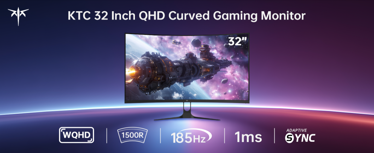 KTC H32S5 32-Zoll-Curved-Monitor mit 1500R Krümmung, Frontansicht auf Standfuss – Detail 2