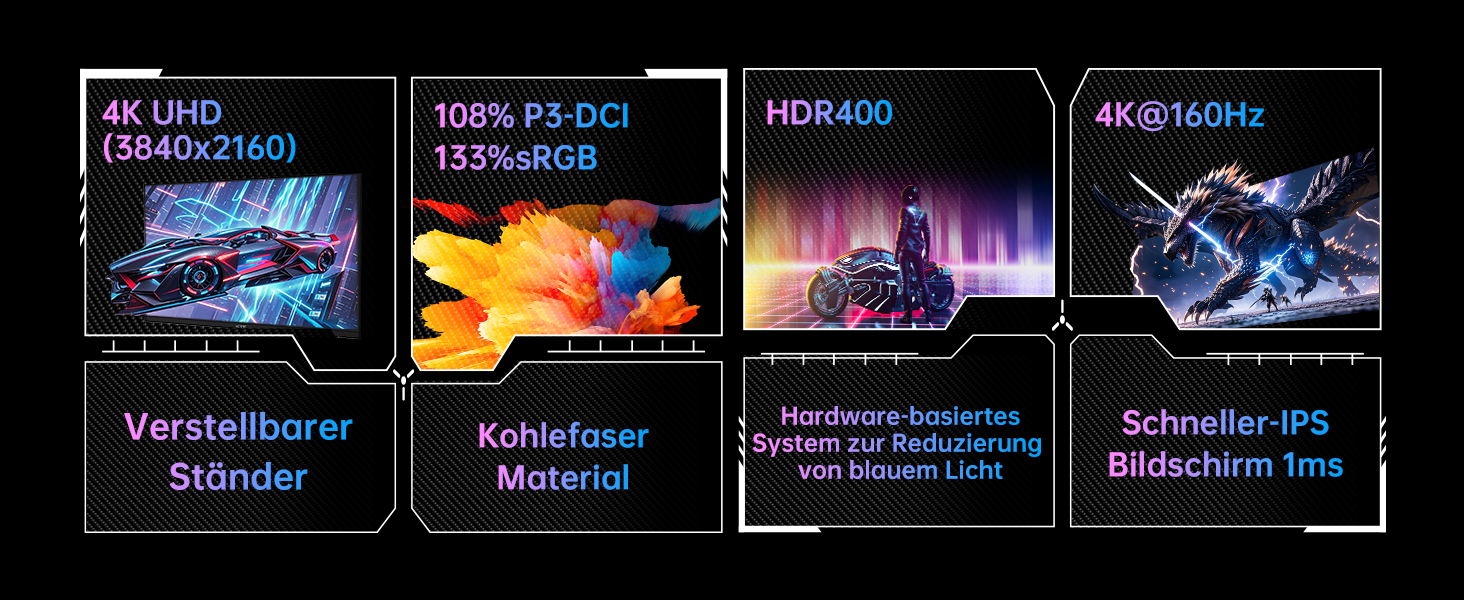 KTC U27T6 27-Zoll-4K-Monitor mit schmalem Rahmen auf Standfuss, Rückseite in Kohlefaseroptik – Detail 3
