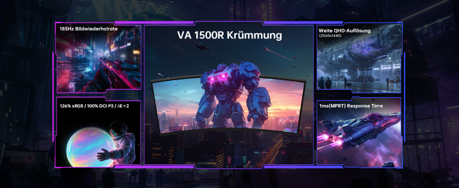 KTC H32S5 32-Zoll-Curved-Monitor mit 1500R Krümmung, Frontansicht auf Standfuss – Detail 3