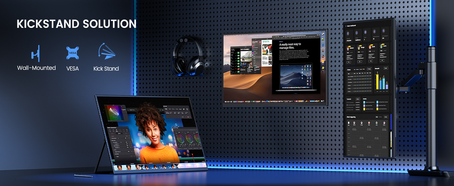EVICIV tragbarer Monitor mit 18,5 Zoll Full-HD-Display, ausgeklapptem Ständer und gepolsterter Transporthülle – Detail 14