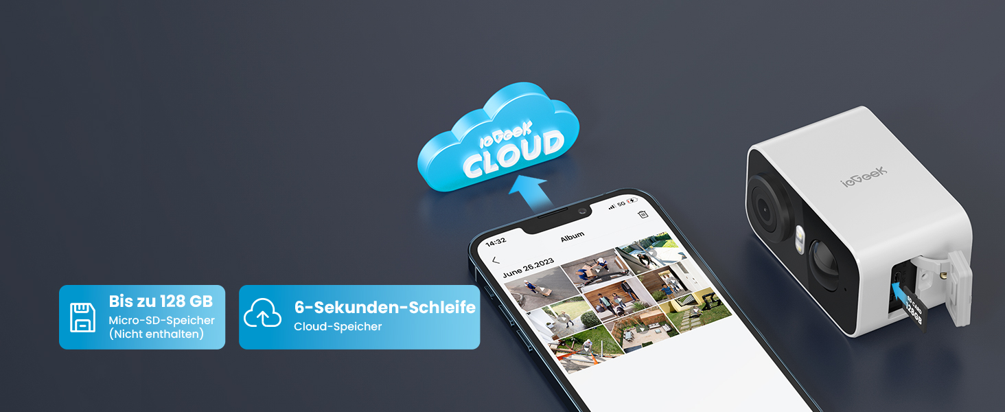 ieGeek S2 Akku-Überwachungskamera in Weiss mit Ständer, Objektiv und Weisslicht – Detail 16