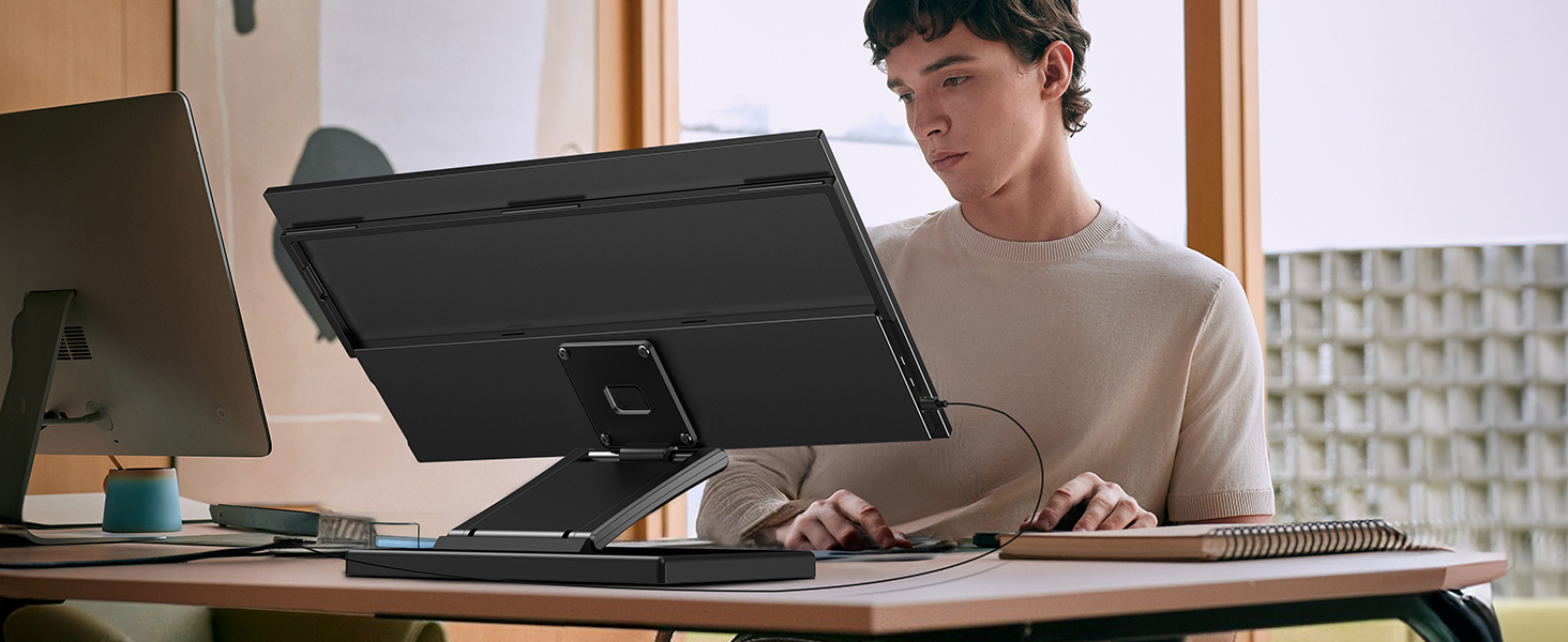 EVICIV tragbarer Monitor mit 18,5 Zoll Full-HD-Display, ausgeklapptem Ständer und gepolsterter Transporthülle – Detail 15