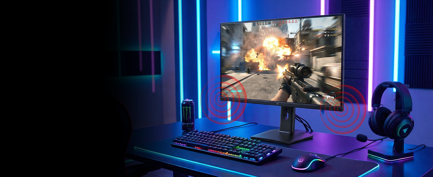 KTC H27T7P 27-Zoll-Gaming-Monitor in Schwarz mit schmalrandigem QHD-Display auf Standfuss – Detail 8