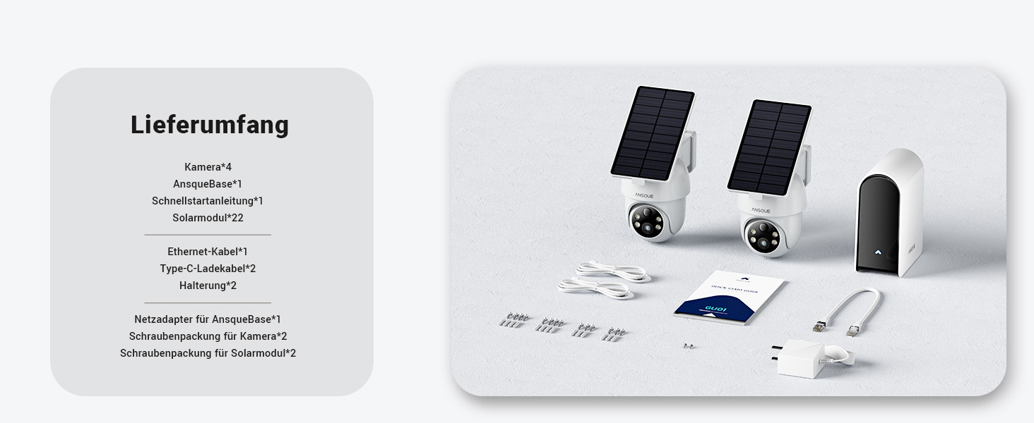 ANSQUE Solar-Akkukamera-Set mit zwei schwenkbaren 2K-Kameras und Basisstation – Detail 25