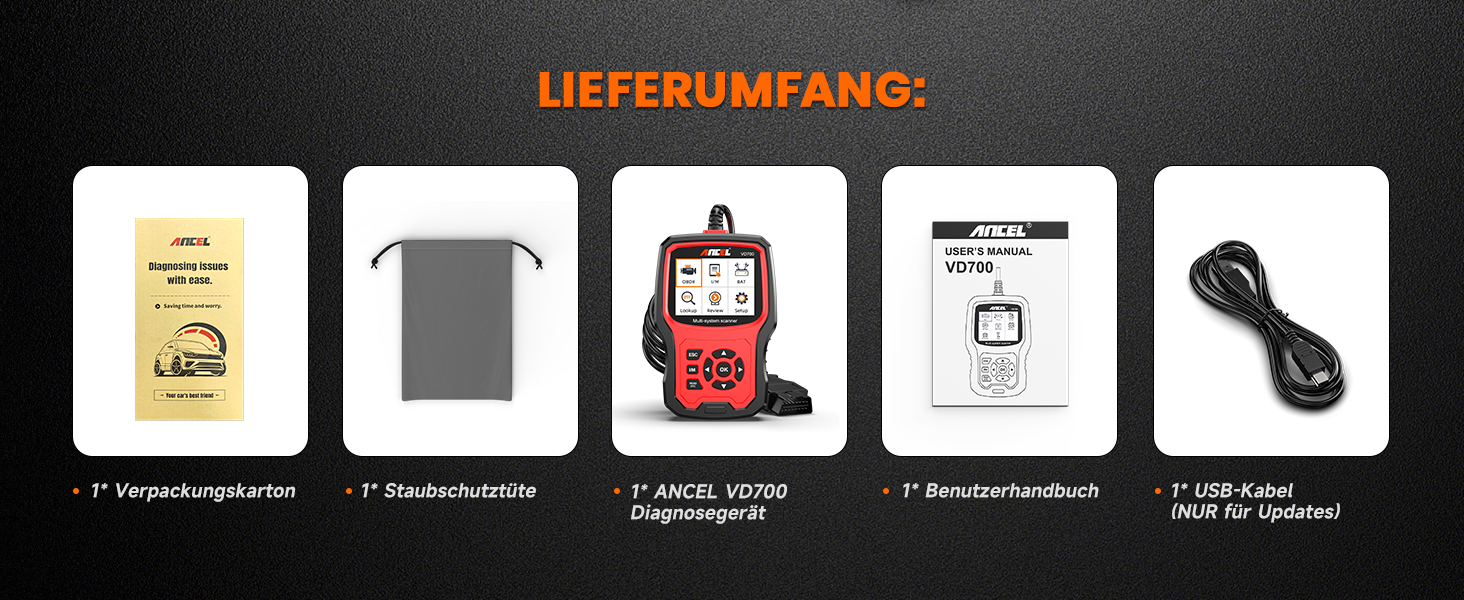 ANCEL VD700Pro Diagnosegerät mit Anzeige und OBD2-Stecker – Detail 8