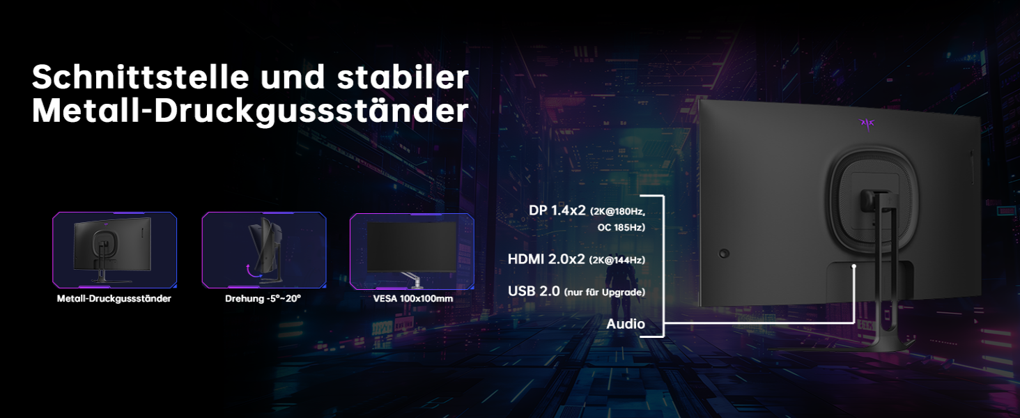 KTC H32S5 32-Zoll-Curved-Monitor mit 1500R Krümmung, Frontansicht auf Standfuss – Detail 10