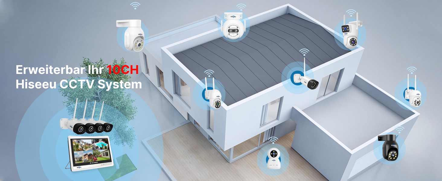 Hiseeu WLAN-Überwachungsset mit vier 5-MP-Kameras und Rekorder mit 12-Zoll-Bildschirm – Detail 12