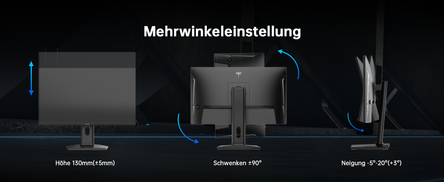 KTC 24-Zoll-Gaming-Monitor in Schwarz mit QHD-Display auf höhenverstellbarem Pivot-Standfuss – Detail 11