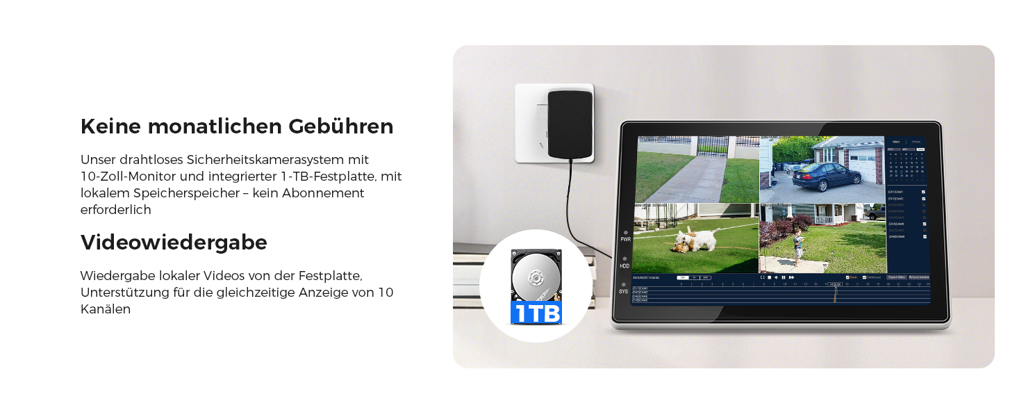 Hiseeu WLAN-Überwachungsset mit vier schwenkbaren 5-MP-PTZ-Kameras und 10-Zoll-Monitor – Detail 13