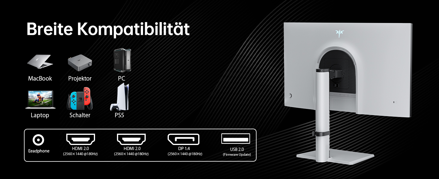 KTC M27T6 27-Zoll-Mini-LED-Monitor in Weiss mit QHD-Display und weissem Standfuss – Detail 12