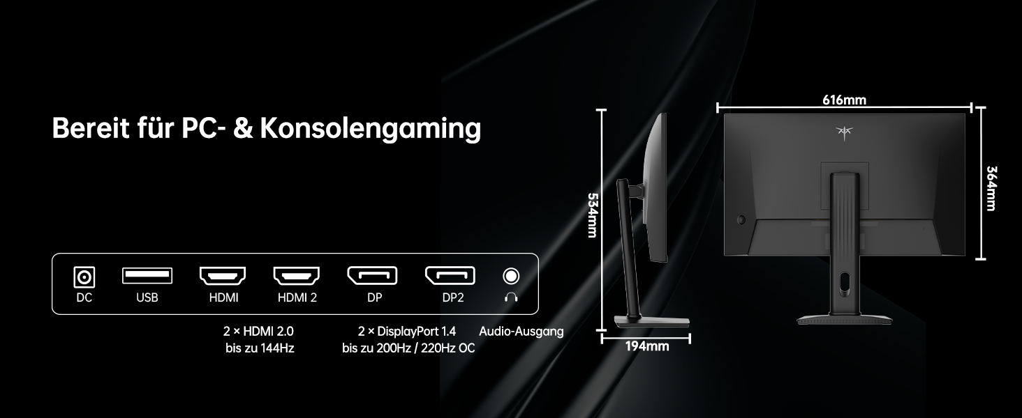 KTC H27T7P 27-Zoll-Gaming-Monitor in Schwarz mit schmalrandigem QHD-Display auf Standfuss – Detail 12