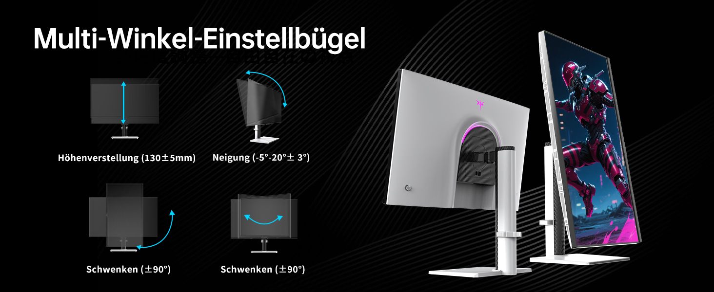 KTC M27T6 27-Zoll-Mini-LED-Monitor in Weiss mit QHD-Display und weissem Standfuss – Detail 13