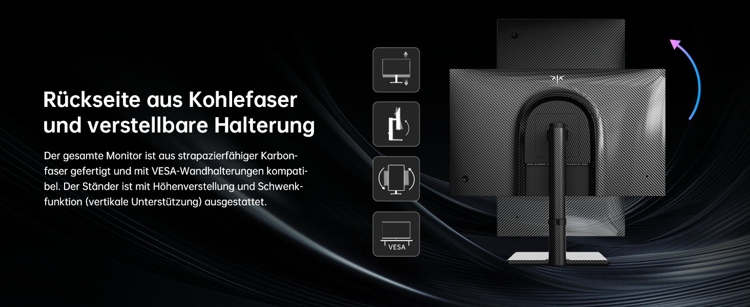 KTC U27T6 27-Zoll-4K-Monitor mit schmalem Rahmen auf Standfuss, Rückseite in Kohlefaseroptik – Detail 13
