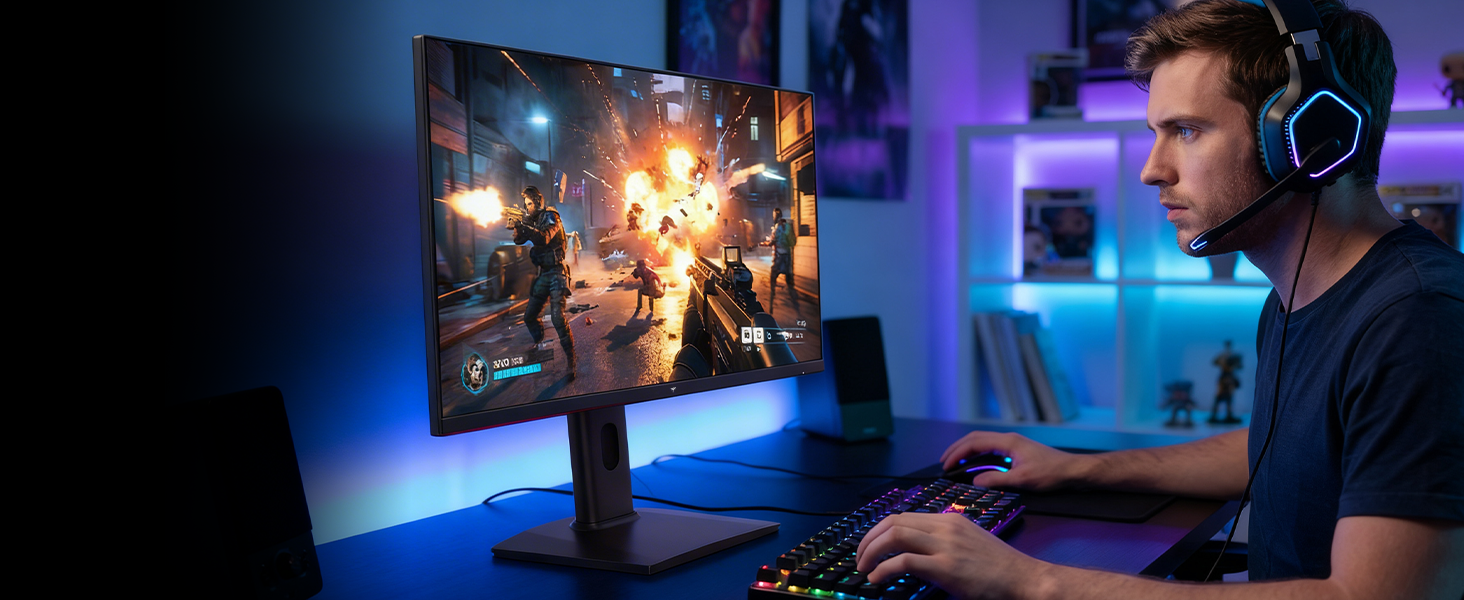 KTC H27T7P 27-Zoll-Gaming-Monitor in Schwarz mit schmalrandigem QHD-Display auf Standfuss – Detail 13