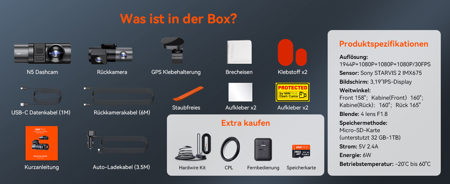 VANTRUE N5 Dashcam mit vier Kanälen – Detail 17