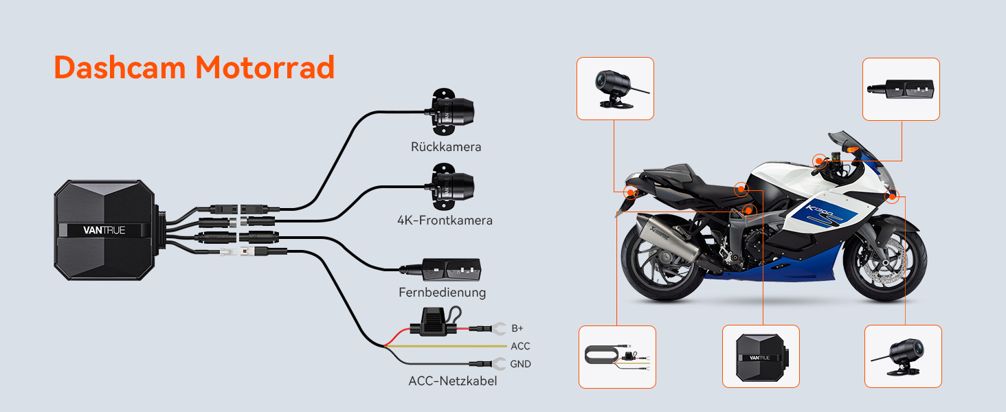 VANTRUE F1 Motorrad-Dashcam 4K wasserdicht – Detail 18