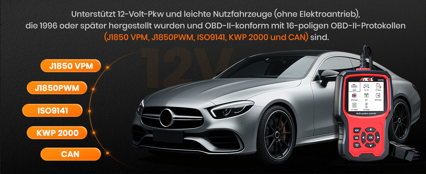 ANCEL VD700Pro Diagnosegerät mit Anzeige und OBD2-Stecker – Detail 23