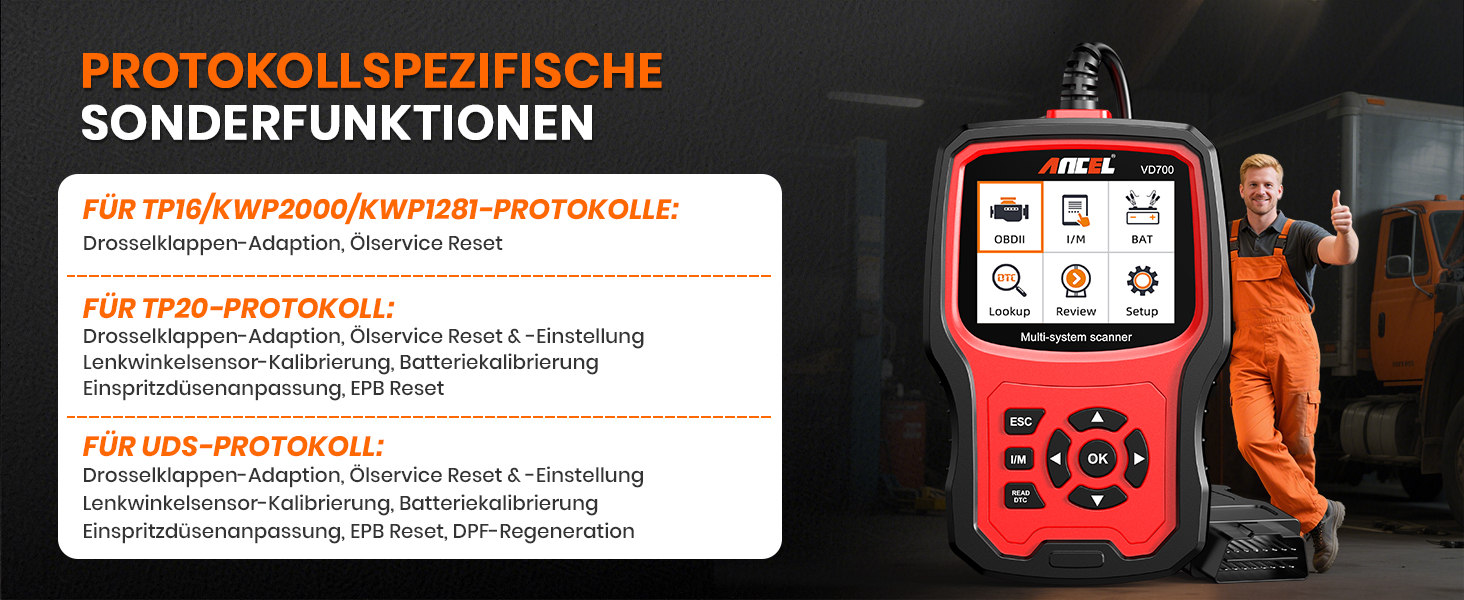 ANCEL VD700Pro Diagnosegerät mit Anzeige und OBD2-Stecker – Detail 24