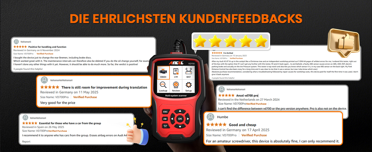 ANCEL VD700Pro Diagnosegerät mit Anzeige und OBD2-Stecker – Detail 28