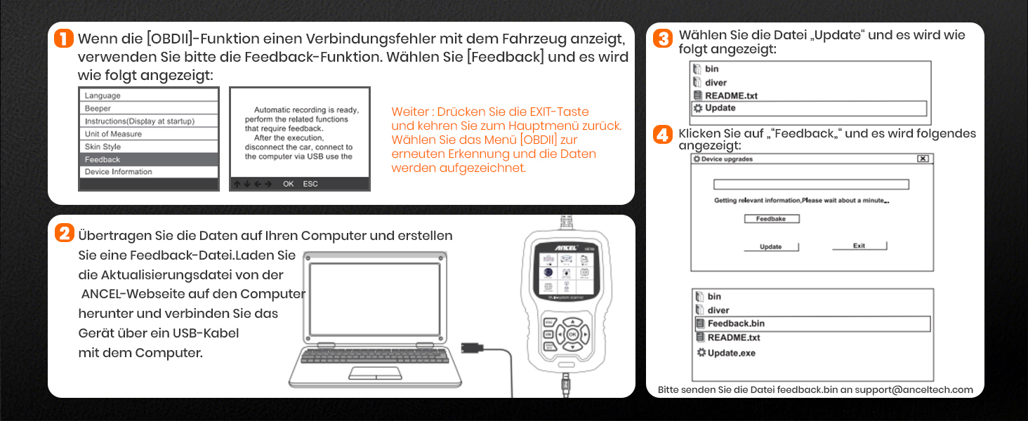 ANCEL VD700Pro Diagnosegerät mit Anzeige und OBD2-Stecker – Detail 31
