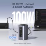 Dockingstation mit 100-W-Netzteil am Laptop, Hinweis dass das Netzteil nicht im Lieferumfang enthalten ist
