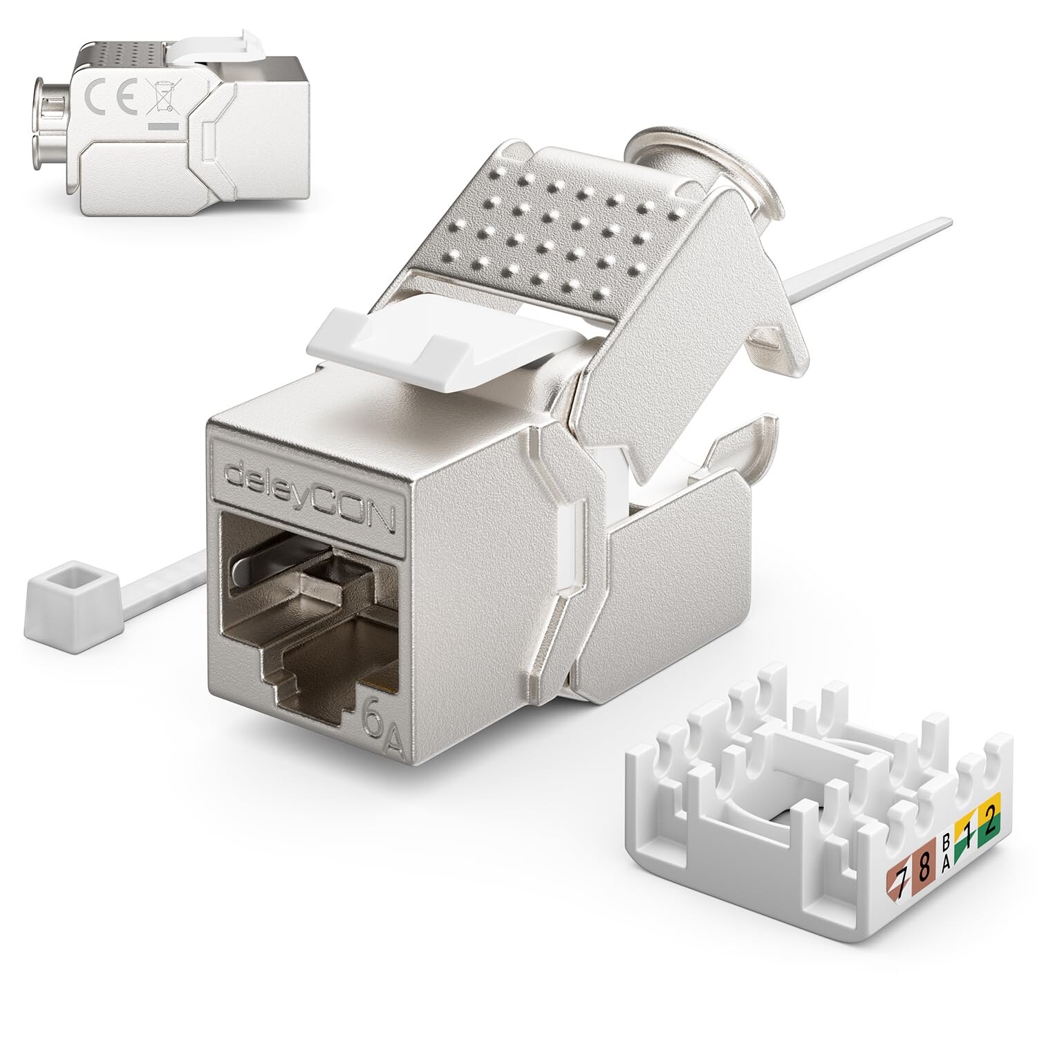 Keystone Modul geoeffnet mit Ladestueck und Kabelbinder