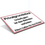 Warnschild Betreten verboten Schraegansicht mit Plattenstaerke